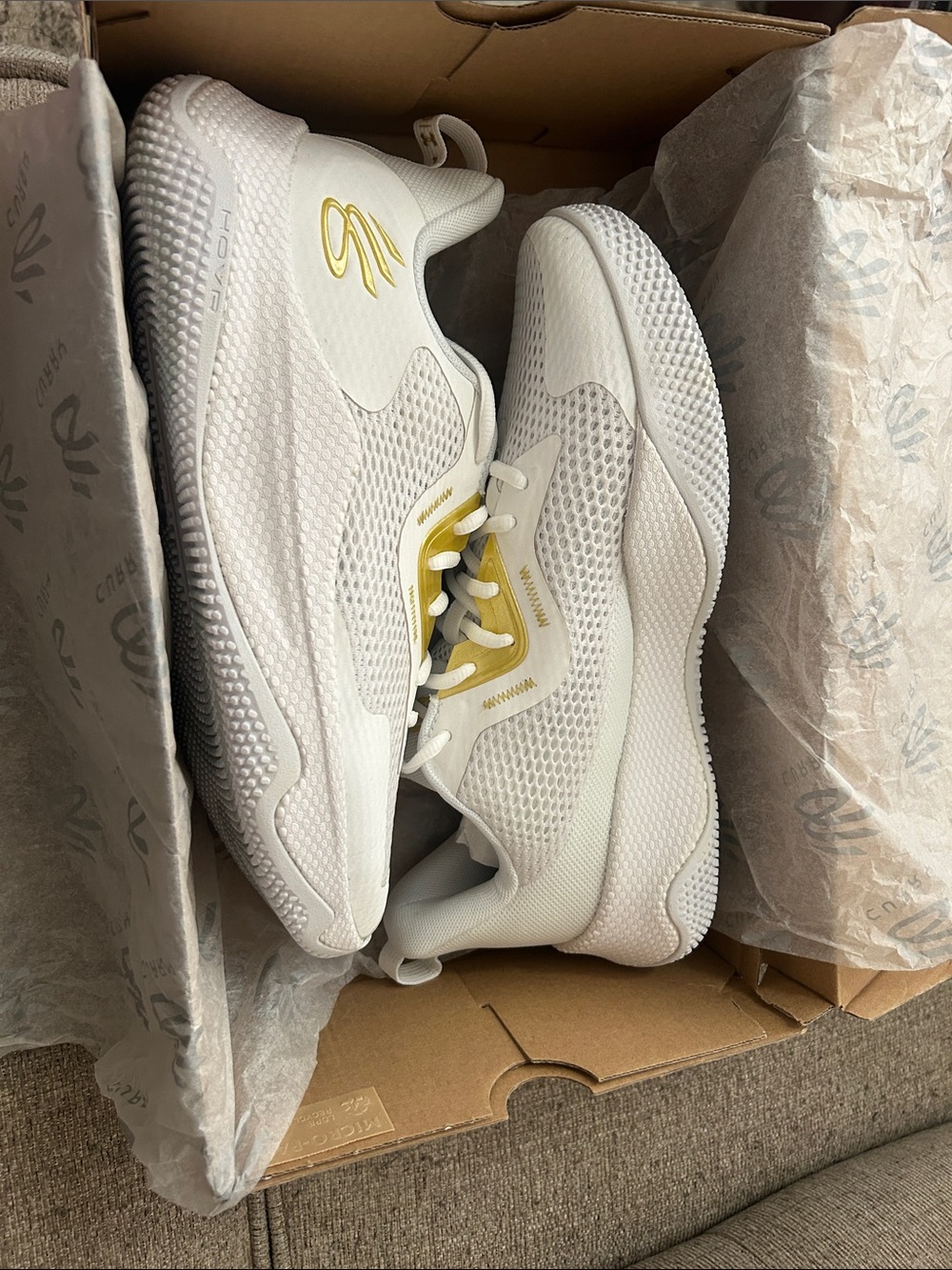 Under Armour White and Yellow Men's Athletic Shoes